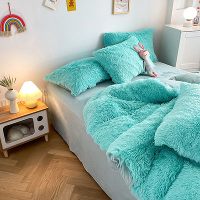 2024 Hot Blue Luxury Shaggy Warm Mink Velvet Crystal Bedding Set for Winter Bed Linen