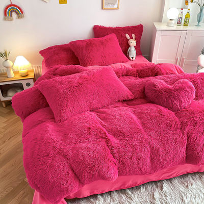 Color Solid Pattern Type Luxury Shaggy Warm Mink Velvet Crystal Bedding Set for Winter