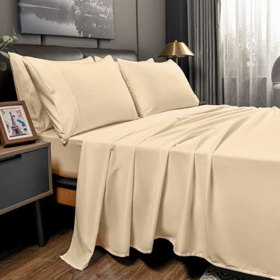 Sustainable Soft Bed Set 1800TC Solid Egyptian Cotton Fitted Sheet 4 Piece Quilt Bedding Set