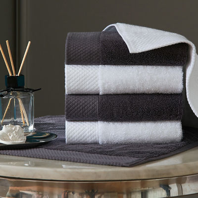 Customized Logo Luxury 5 Star Hotel White 100% Cotton Dobby Face Hand Bath Towels Set