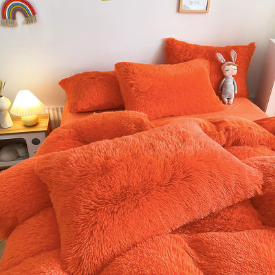 Bright Orange Luxury Shaggy Warm Mink Velvet Crystal Bedding Set for 1.8m 6 feet Beds