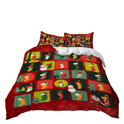 40 Fabric Count Christmas Decor Duvet Cover Santa Happy Gift 3D Digital Printing Red Comforter Bed Set