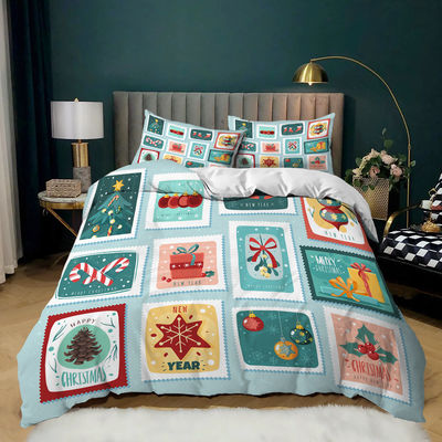 40 Fabric Count Christmas Decor Duvet Cover Santa Happy Gift 3D Digital Printing Red Comforter Bed Set
