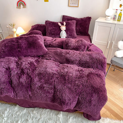 200TC Thread Count Purple Color Luxury Shaggy Warm Mink Velvet Bedding Set for Winter