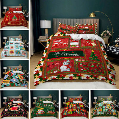 40 Fabric Count Christmas Decor Duvet Cover Santa Happy Gift 3D Digital Printing Red Comforter Bed Set