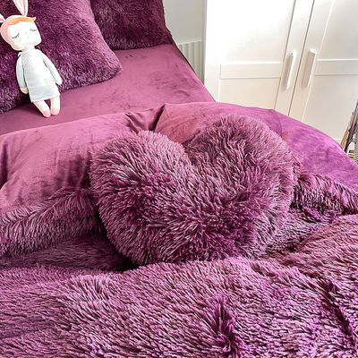 200TC Thread Count Purple Color Luxury Shaggy Warm Mink Velvet Bedding Set for Winter