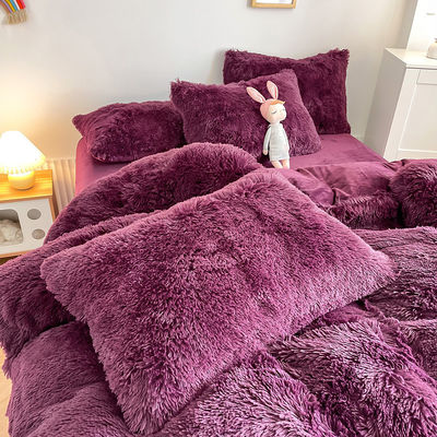200TC Thread Count Purple Color Luxury Shaggy Warm Mink Velvet Bedding Set for Winter