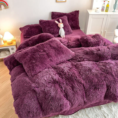 200TC Thread Count Purple Color Luxury Shaggy Warm Mink Velvet Bedding Set for Winter
