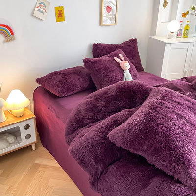 200TC Thread Count Purple Color Luxury Shaggy Warm Mink Velvet Bedding Set for Winter