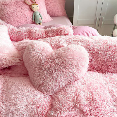 NO Customization Required Morden Luxury Jade Pink Shaggy Warm Mink Velvet Bedding Set