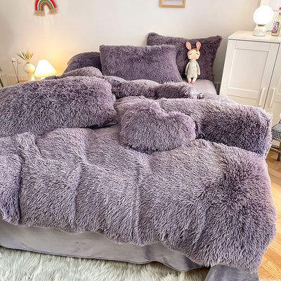 Princess Style Grey Purple Shaggy Warm Mink Velvet Crystal Duvet Cover Set for Winter