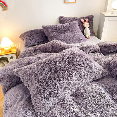 Princess Style Grey Purple Shaggy Warm Mink Velvet Crystal Duvet Cover Set for Winter