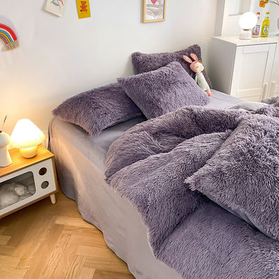 Princess Style Grey Purple Shaggy Warm Mink Velvet Crystal Duvet Cover Set for Winter