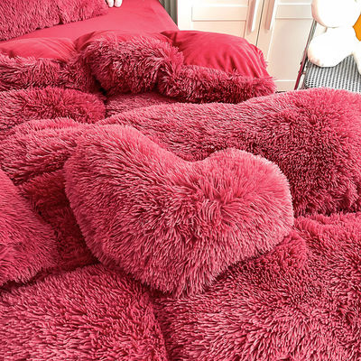 Ins Red Color Warm Mink Velvet Crystal Bedding Set for Winter Bed Linen Quilt Cover