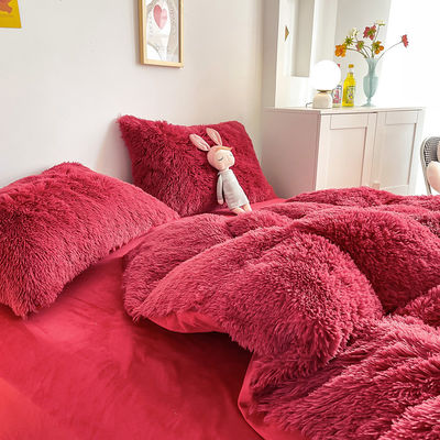 Ins Red Color Warm Mink Velvet Crystal Bedding Set for Winter Bed Linen Quilt Cover