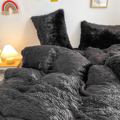 Warm Mink Velvet Crystal Bedding Solid Duvet Cover Set for Winter Dazzling Black Color