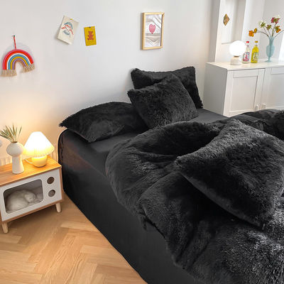 Warm Mink Velvet Crystal Bedding Solid Duvet Cover Set for Winter Dazzling Black Color