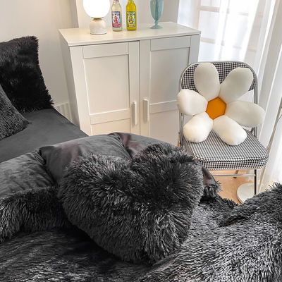 Warm Mink Velvet Crystal Bedding Solid Duvet Cover Set for Winter Dazzling Black Color