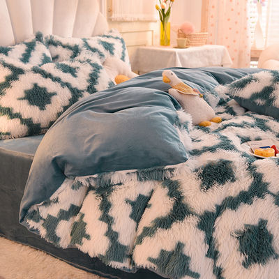 Modern Style Rainbow Color Shaggy Mink Velvet Crystal Velvet Bedding Duvet Cover Sets