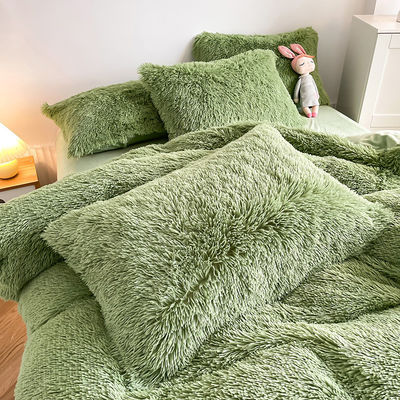RTS Moss Green Color Luxury Shaggy Warm Mink Velvet Crystal Bedding Set for Winter