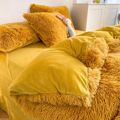 Ins Moss Green Luxury Shaggy Warm Mink Velvet Crystal Bedding Set for Winter Bed Linen