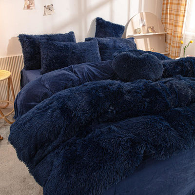 Rainbow Color Faux Fur Velvet Fluffy Plush Bedding Set for Modern Home and Decoration