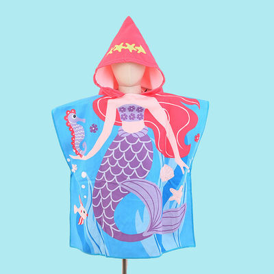 Design Home Microfiber Kids Hooded Cape Bathrobe Cartoon Printing Wearable Bath Towel Spot