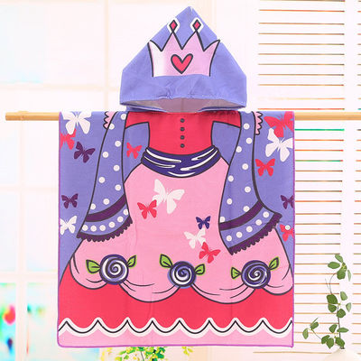Design Home Microfiber Kids Hooded Cape Bathrobe Cartoon Printing Wearable Bath Towel Spot