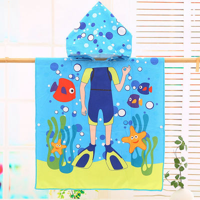 Design Home Microfiber Kids Hooded Cape Bathrobe Cartoon Printing Wearable Bath Towel Spot