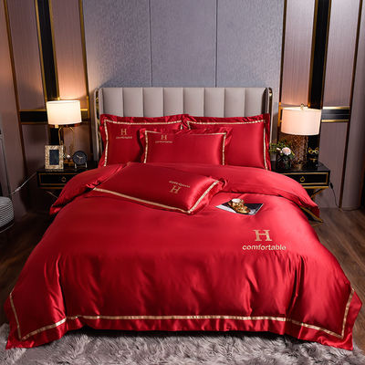 Customized Logo Winter Embroidered Polyester Washed Silky Bedding Set for Solid Color