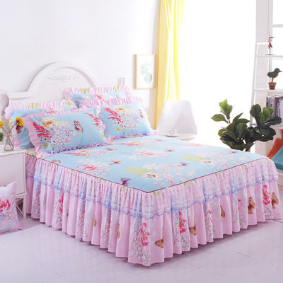 Non-Toxic Double Lace Bed Skirt Set with Bed Sheets Pillow Case and Protective Cover