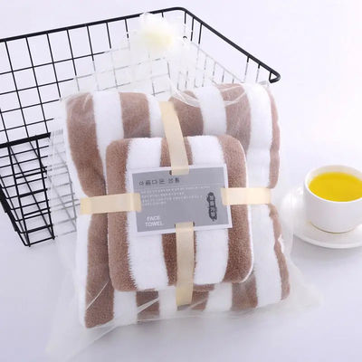 Polyester Towel Bath Towel Sets Wide Striped Colorful Thick Absorbent Coral Fleece Towel