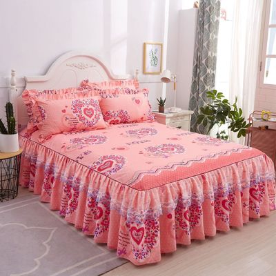 Double Lace Bed Sheets with Bed Skirt Set in National Standards Color Fastness Grade