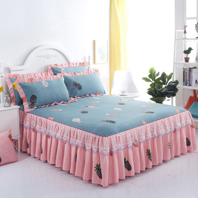 Double Lace Bed Sheets with Bed Skirt Set in National Standards Color Fastness Grade