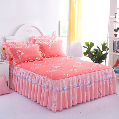 Multifunctional Double Lace Bed Sheets with Bed Skirt and Pillow Case 100% Polyester