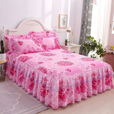 Multifunctional Double Lace Bed Sheets with Bed Skirt and Pillow Case 100% Polyester