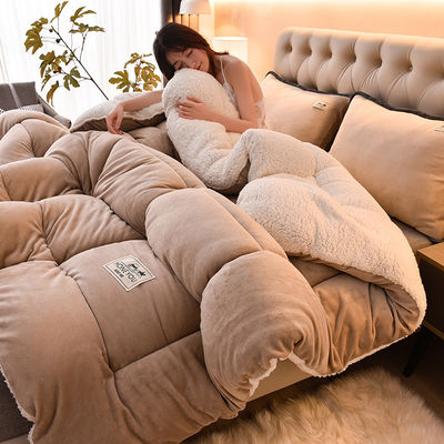 Customised Size Bedding Set with Thickened Warm Lamb Fleece Quilt and Customized Logo