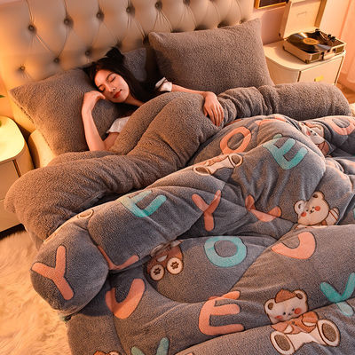 Customised Size Bedding Set with Thickened Warm Lamb Fleece Quilt and Customized Logo