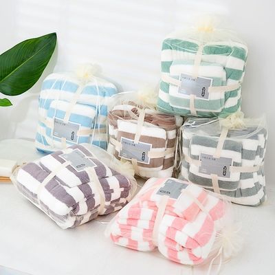 Custom Green Microfiber Towel Set High Density 2-Piece Coral Velvet 70*140cm 35*75cm