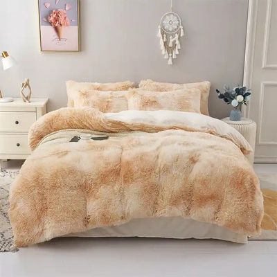 Blue Tie Dye Gradient Shaggy Warm Mink Velvet Duvet Bedding Set for Winter 500TC Gifts