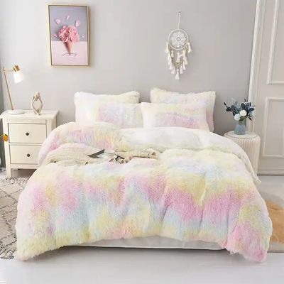 Blue Tie Dye Gradient Shaggy Warm Mink Velvet Duvet Bedding Set for Winter 500TC Gifts