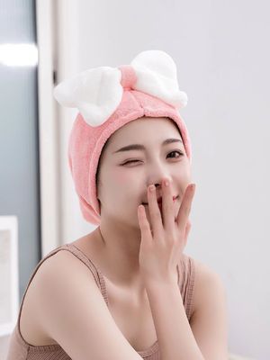 Superfine Fiber Cute Bow Dry Hair Cap for All Ages Fast Absorbent Ladies Hair Towel