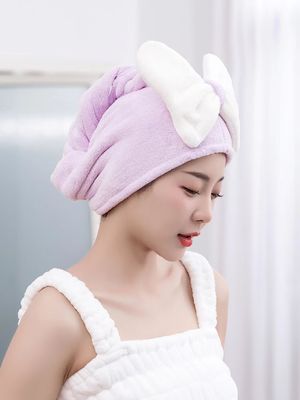 Superfine Fiber Cute Bow Dry Hair Cap for All Ages Fast Absorbent Ladies Hair Towel