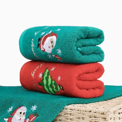 Christmas Gift Box 100% Cotton Towel Set with Knitted Design and Custom Embroidery