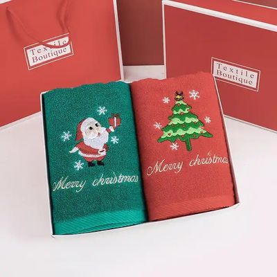 Christmas Gift Box 100% Cotton Towel Set with Knitted Design and Custom Embroidery
