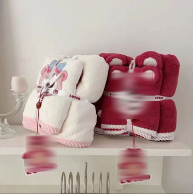 Super Strong Water Absorption Home Baby Bath Towel Set Coral Velvet Set with Cartoon Pattern