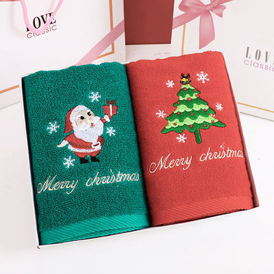 Christmas Embroidered Hand Towel Set 100% Cotton Bath Towels in Gift Box for Everyone