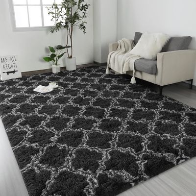 9mm Thickness Custom Geometric Indoor Floor Rug Large Shag Area Rugs for Bedroom Plush