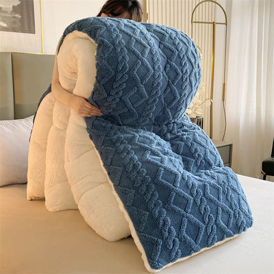 Pure Color Super Soft Jacquard Plaid Thick Winter Fleece Velvet Duvet for King Size Bed