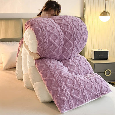 Pure Color Super Soft Jacquard Plaid Thick Winter Fleece Velvet Duvet for King Size Bed